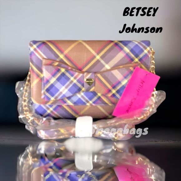 BETSEY JOHNSON NWT VIOLET PLAID CROSSBODY WALLET BAG - Picture 1 of 15
